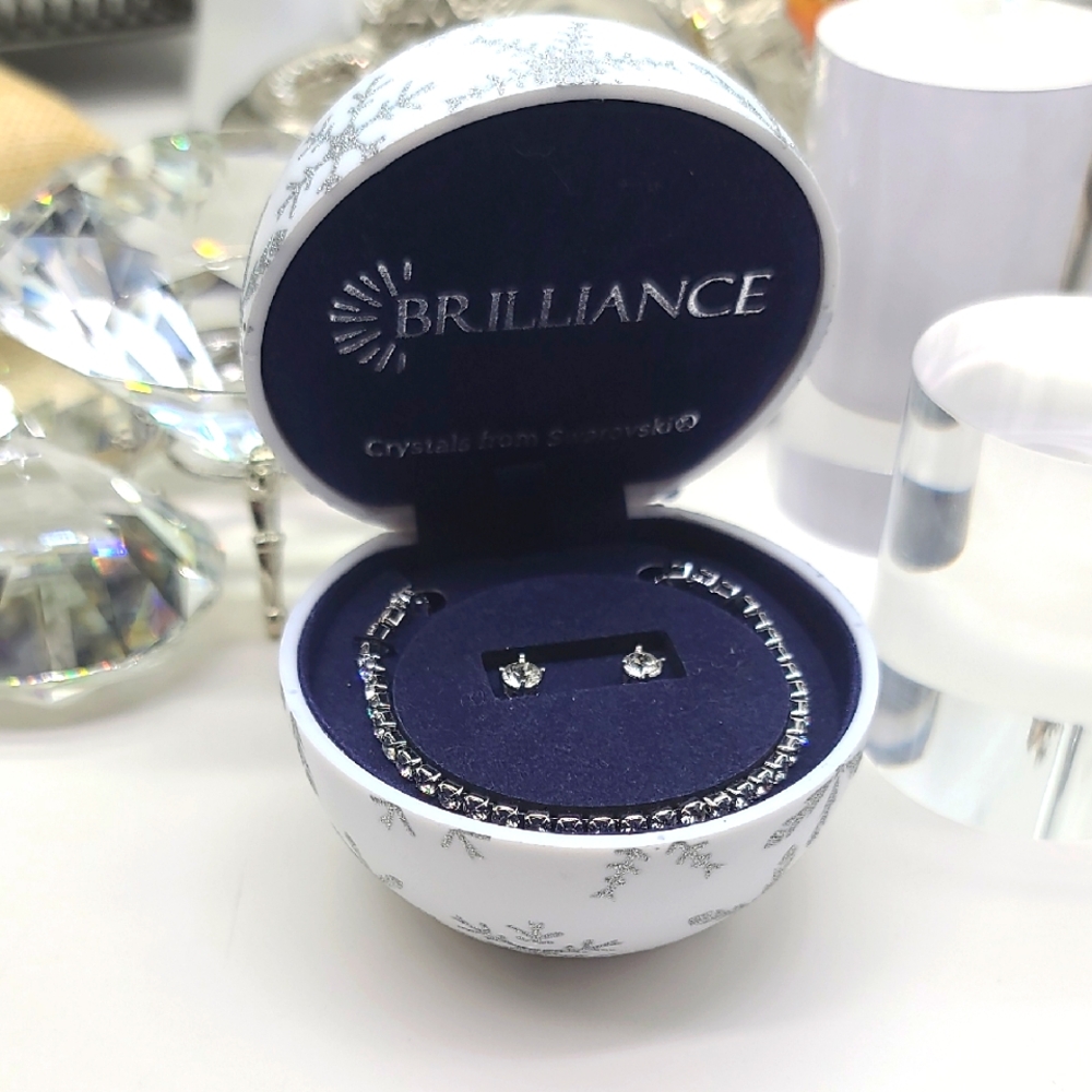 $50 NIB Brilliance Swarovski Crystal Rhinestone Tennis Bracelet & Studs Set!